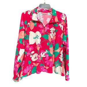 Lands End Womens 3X Floral Quarter Zip Pullover Rash Guard Long Sleeve Top